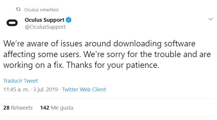 Oculus Quest problema 3 julio