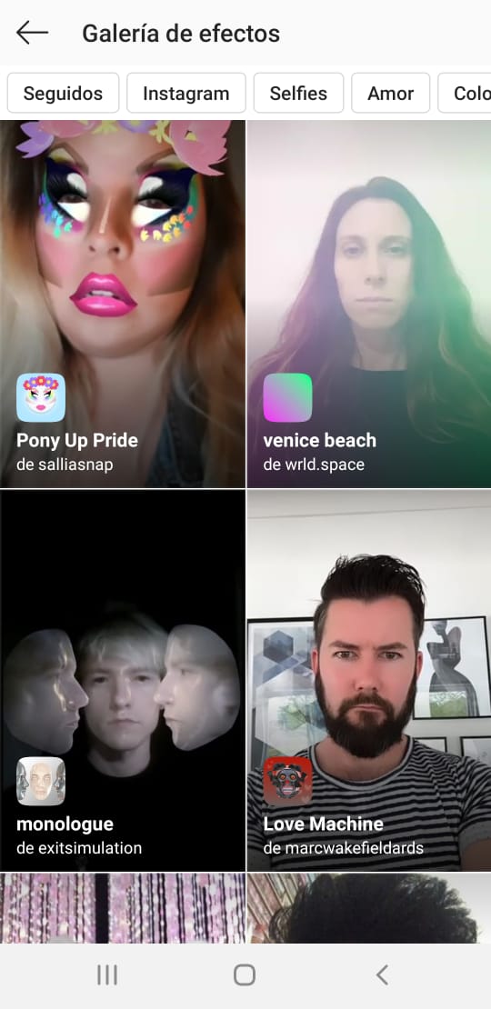 galeria de efectos instagram spark AR