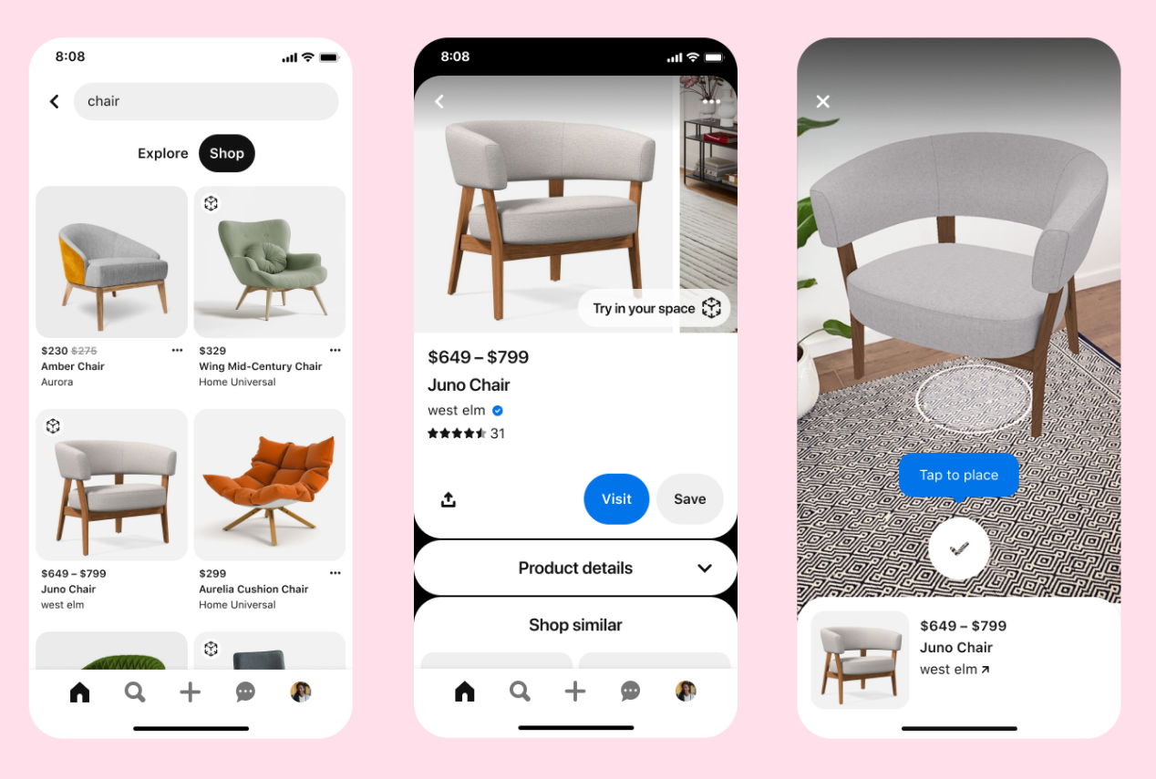 Pinterest implementa realidad aumentada para decoración en el hogar