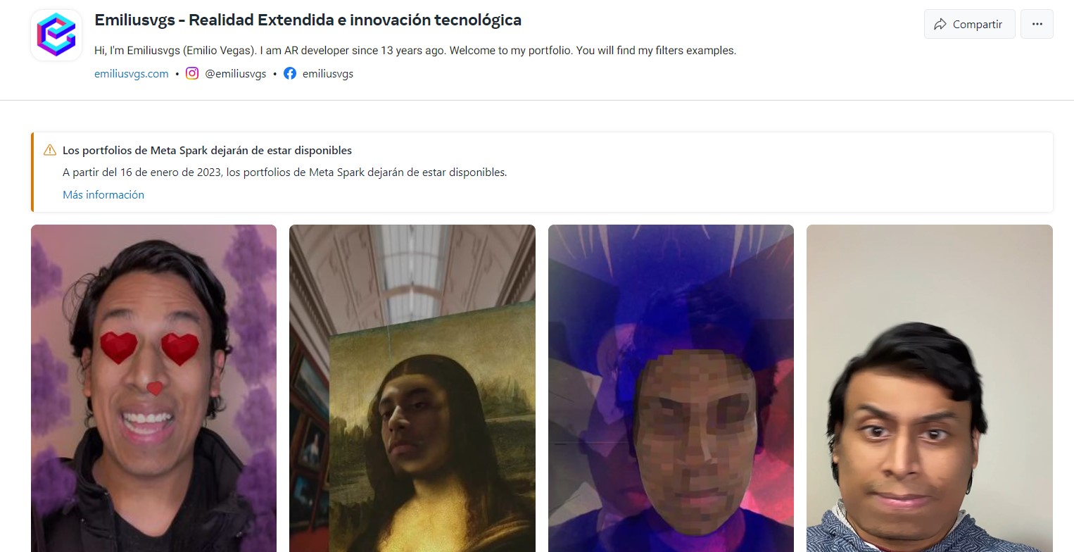 Meta Spark retirará portafolios, galería y premios