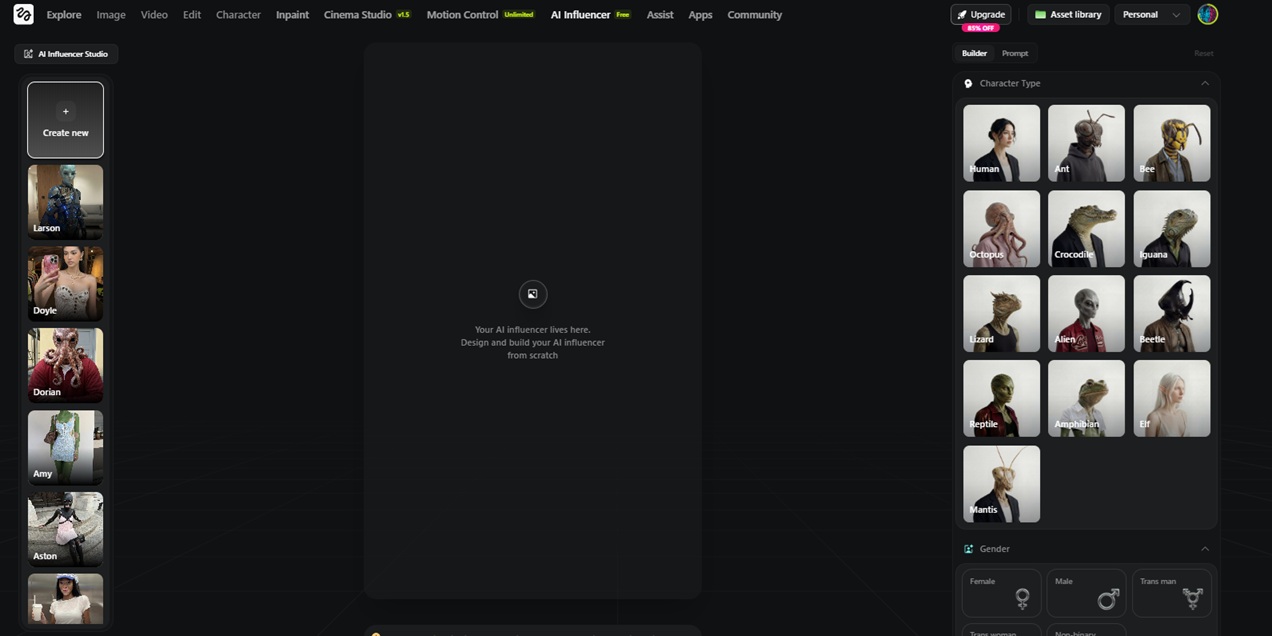 Crea un influencer IA con Higgsfield IA INFLUENCER STUDIO